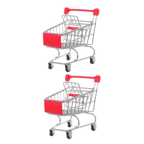FUNOMOCYA 2 Stück Mini Einkaufswagen Klein Rot und Schreibtischdeko Kleiner Supermarkt Trolley Aufbewahrungskorb für Spiel und Ordnung von FUNOMOCYA
