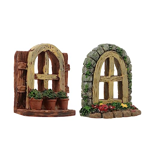 FUNOMOCYA 2 Stück Miniatur Garten Fenster Ornament für Fischbecken Künstliche Landschaft Dekoration für Aquarien DIY Mikro Landschaftsaccessoires für Kreative Fischtankgestaltung von FUNOMOCYA