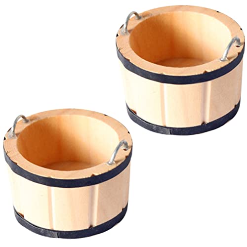 FUNOMOCYA 2 Stück Miniatur Holzfass mit Griff Rustikale Puppenhaus Deko Realistischer Miniatur Eimer für DIY Kinderfreundliches für Jungen und Mädchen von FUNOMOCYA