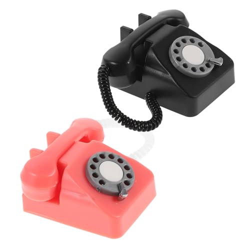 FUNOMOCYA 2 Stück Miniatur Retro Telefon Vintage Wählscheiben Modell Puppenhaus Dekoration Rotes und Schwarzes Design für Puppenmöbel und Kreative Fotografie Requisiten von FUNOMOCYA