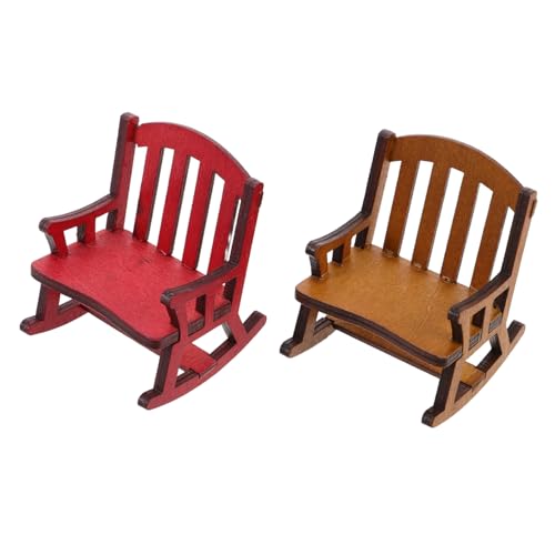 FUNOMOCYA 2 Stück Miniatur Schaukelstuhl Handgefertigt Langlebig Dekorativ für Puppenhaus Tisch Regal Originelles Wohnaccessoire Rot und Walnussfarben Vielseitig Einsetzbar Geschenkidee von FUNOMOCYA