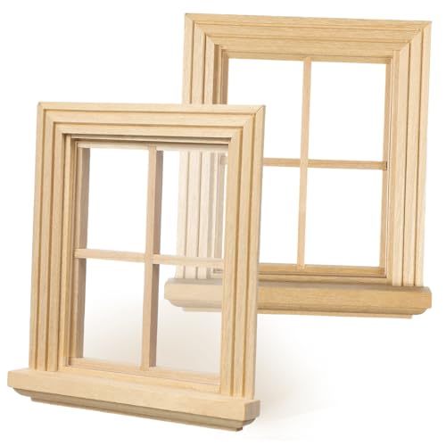 FUNOMOCYA 2 Stück Puppenhaus Fenster zum Dekorieren und Basteln Rustikales Design Detailreiches Modellspielzeug für Puppenhaus Zubehör von FUNOMOCYA