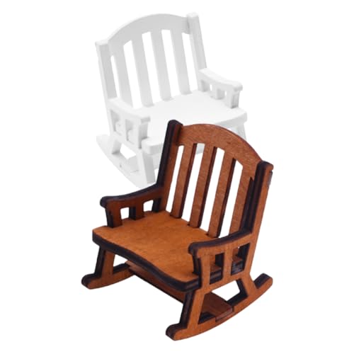 FUNOMOCYA 2 Stück Puppenhaus Miniatur Schaukelstuhl Holz Retro Sessel Mini Möbel Dekoration Wohnzimmerschaukelstuhl für Puppenhaus DIY Zimmer Ornament von FUNOMOCYA