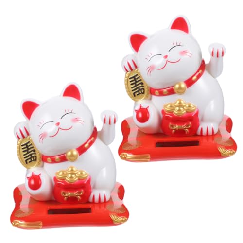 FUNOMOCYA 2 Stück Solarbetriebene Glückskatze Niedliche Japanische Maneki Neko Wackelkatze für Auto Büro und Zuhause Glücksbringer Figurine für Kreative Dekoration von FUNOMOCYA