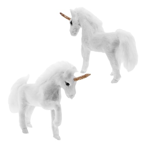 FUNOMOCYA 2 Stück Teiliges Einhorn-figurenset Realistische Miniatur-Einhorn-Dekoration aus Weichem Kunstfell Leicht und Tragbar Vielseitig für Zuhause Fotorequisiten von FUNOMOCYA