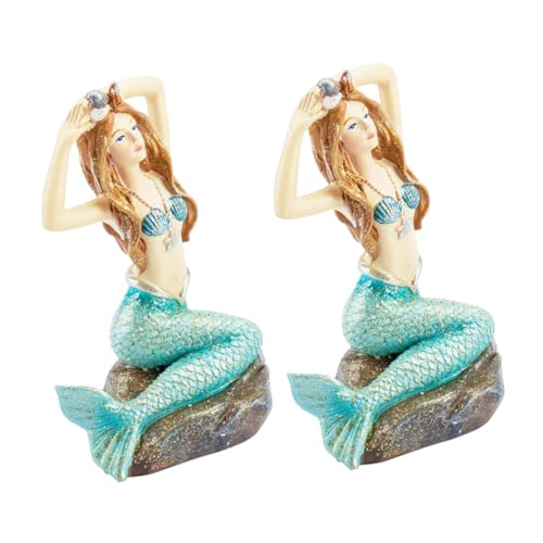 FUNOMOCYA 2 Stück Teiliges Meerjungfrauen Hochwertigem Resin Realistische Aquarium Deko Figuren Lebensechte Fischbecken Dekoration für Miniteich und Garten Feine Handwerkskunst Langlebig von FUNOMOCYA