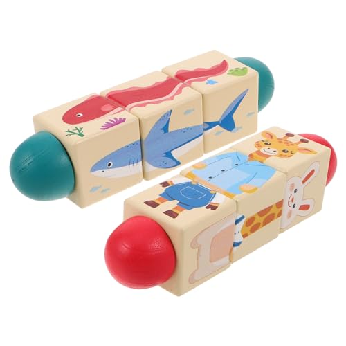 FUNOMOCYA 2 Stück Teiliges Montessori-drehpuzzle aus Holz für Tierisches Lernspielzeug mit Drehbaren Blöcken Feinmotorik Hand-Auge-koordination und Kognitiver Entwicklung von FUNOMOCYA