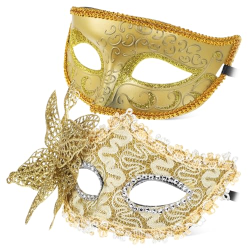 FUNOMOCYA 2 Venezianische Maske Leichtes Plastik Halbe Gesicht Masquerade Masken Verstellbar Für Karneval Halloween Kostüm Ball Hochzeit Dekoration Zubehör von FUNOMOCYA