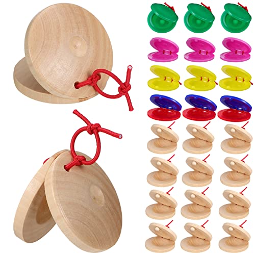 FUNOMOCYA 24 Stück Kastagnetten Instrument Finger Tamburin Tragbares Für Babys Holz Flapper Kleinkind Musikspielzeug Holzkastagnette Kleinkindspielzeug Kleinkind von FUNOMOCYA
