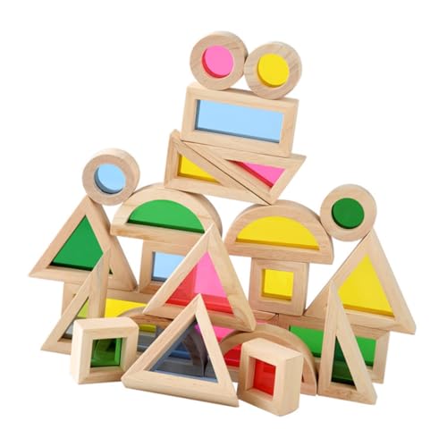 FUNOMOCYA 24 Stück Teiliges Holz bausteine Bunte Stapelbare Geometrische Formen Pädagogisches Lernspielzeug für Kleinkinder Fördert Farberkennung und Feinmotorik bei Vorschulkindern von FUNOMOCYA