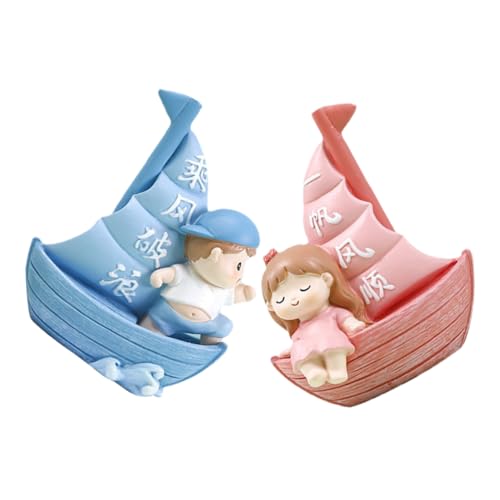 FUNOMOCYA 2Stücke Segelboot Kuchendekoration mit Jungen und Mädchenfiguren für Geburtstagsfeiern und Hochzeiten Kreative und Sichere Kuchenverzierung für Verspielte von FUNOMOCYA