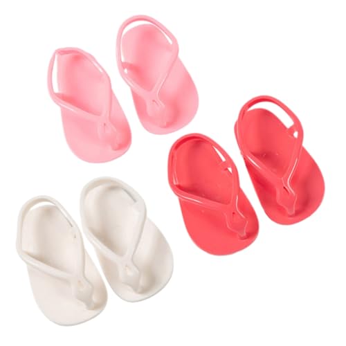 FUNOMOCYA 3 Paare Puppensandalen aus Strapazierfähigem Farblich Sortiert in Weiß und Rosenrot Zehenstegsandalen für Mädchenpuppen Leichte Praktische Schuhe von FUNOMOCYA