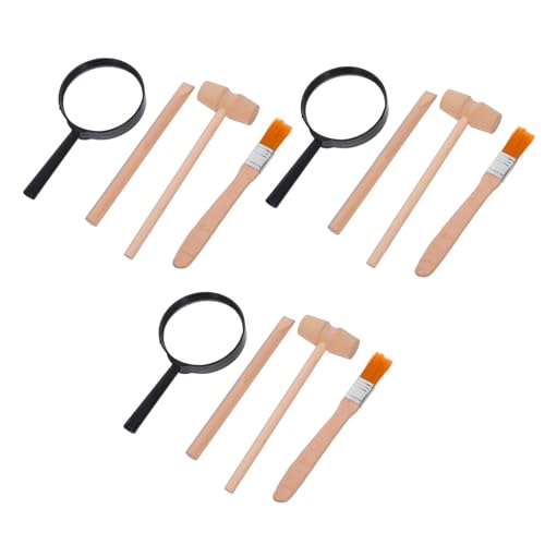 FUNOMOCYA 3 Sätze Archäologische Grabwerkzeuge für Teilig mit Holzhammer Meißel Pinsel Lupe Fördert Spielerisch Feinmotorik und Lernspaß für Schatzsuche und Ausgrabungen Mädchen Jungen von FUNOMOCYA