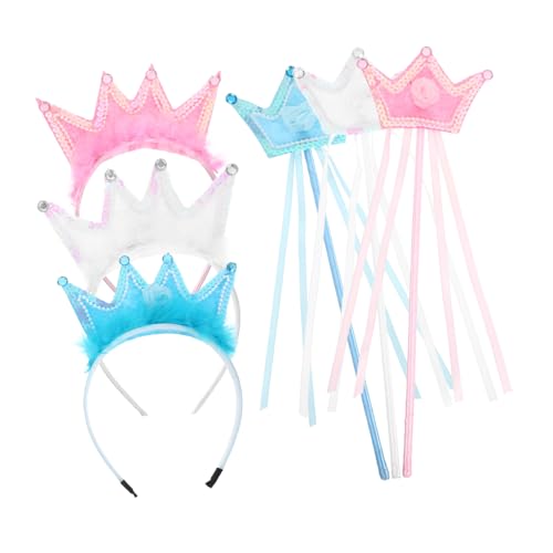 FUNOMOCYA 3 Sätze Mädchen Feen Krone und Zauberstab Passende Prinzessin Tiara mit Stab Vielseitiges Kostüm Zubehör für Halloween Weihnachten Geburtstag und Rollenspiel von FUNOMOCYA