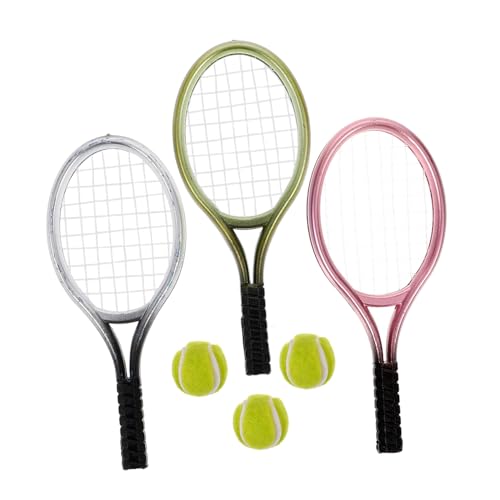 FUNOMOCYA 3 Sätze Miniatur Tennisracket Dekor Teilig mit Mini Tennisball Vielseitige Puppenhaus Deko Langlebige Miniatur Sportaccessoires für Detailreiche Hausgestaltung von FUNOMOCYA