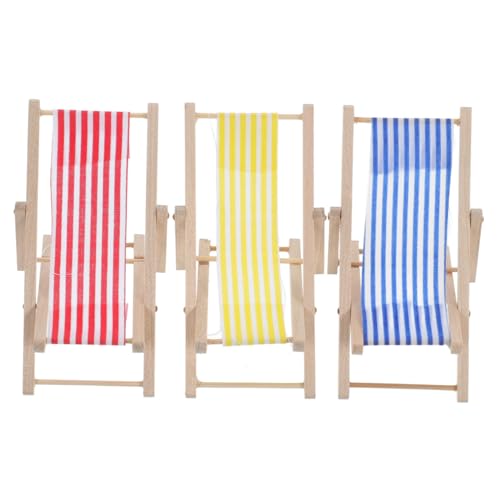 FUNOMOCYA 3 Stück Mini Strandliegestühle Faltbare Miniatur Puppenhaus Deko Realistische Miniatur Liegestühle für DIY Garten und Strandlandschaft von FUNOMOCYA