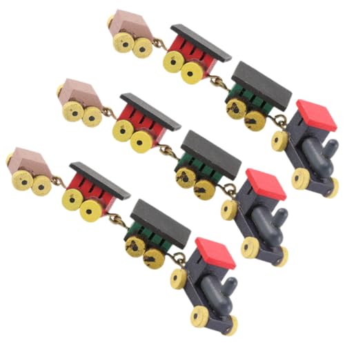 FUNOMOCYA 3 Stück Miniatur Holzeisenbahn Teiliges Farbenfrohes Modell mit Detailreicher Verarbeitung Handgeschliffen und Kompakt Puppenhaus Dekoration für Wohnzimmer und Schlafzimmer von FUNOMOCYA