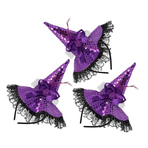 FUNOMOCYA 3 Stück Teiliges Hexenhut Haarreif mit Pailletten Leichter Flexibler Halloween Haarreif für Damen Bequemes Party Cosplay Zubehör für Hexen Kostüm und Mottoparty von FUNOMOCYA