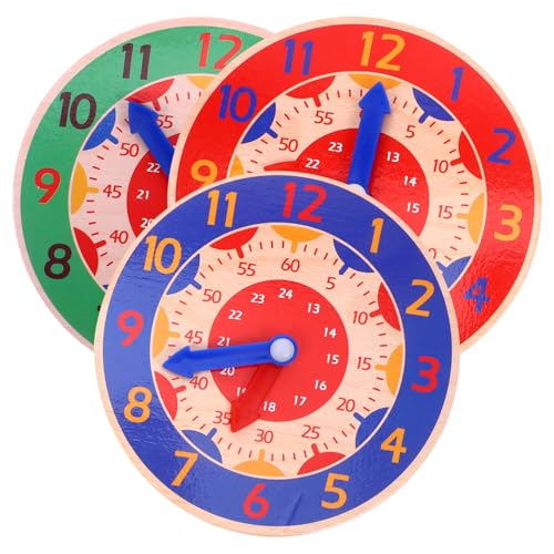 FUNOMOCYA 3 Stück Teiliges Lernuhr aus Holz Farbenfrohes Uhrspielzeug für Kleinkinder Pädagogische Uhr zur Zahlenverständnisförderung Robustes Uhrlernspielzeug für Kindergarten und Zuhause von FUNOMOCYA