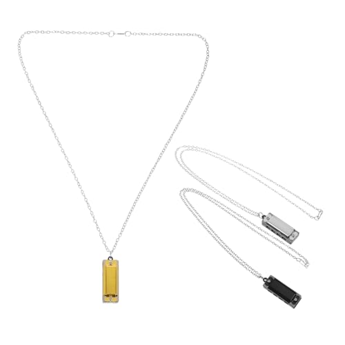 FUNOMOCYA 3 Stück Teiliges Mini Mundharmonika Tragbare Musikinstrumente als Partygeschenk in Gold Silber Schwarz Stilvolle Halskette für Junge Mädchen Kreative Musikalische Entwicklung von FUNOMOCYA