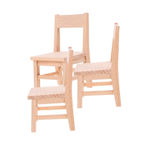 FUNOMOCYA 3 Stück Teiliges Miniatur Holzstuhl- Detailreiche Stabile Puppenhausstühle aus Holz Kompakte Praktische Miniaturmöbel für Puppenhaus Dekoration und Spielzubehör von FUNOMOCYA