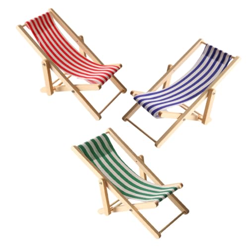 FUNOMOCYA 3 Stück Teiliges Miniatur Strandliegestuhl aus Stabilem Holz und Faltbar Leicht und Tragbar Dekorative Puppenhausmöbel für Strand und Gartenlandschaften von FUNOMOCYA