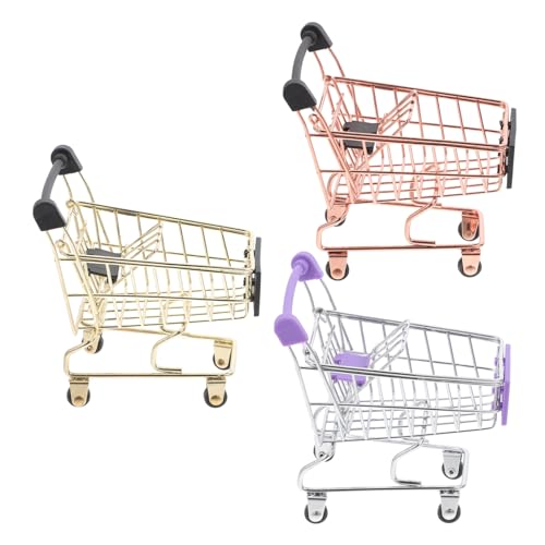 FUNOMOCYA 3 Stück Teiliges Miniatur Supermarkt Einkaufswagen Farblich Sortiert Roségold Goldoptik Vielseitiger Schreibtisch Organizer für Makeup Schwämme und Kleinteile Dekoratives von FUNOMOCYA