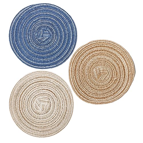 FUNOMOCYA 3 Stück Teiliges Puppenhaus Teppich Miniatur Bodenmatten aus Baumwollseil Flauschig Weiche Mini Teppiche in Beige Braun Blau Realistische Puppenhaus Möbel Dekoration von FUNOMOCYA