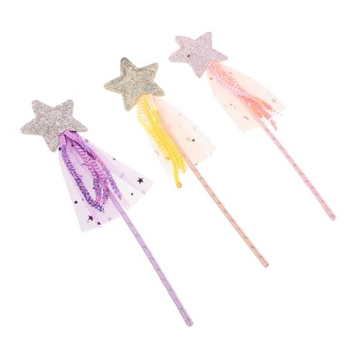 FUNOMOCYA 3 Stück Teiliges Zauberstab mit Stern Glitzernd aus Pailletten und Tüll Bunter Feenstab für Geburtstagsfeiern Halloween Kostümpartys und Fantasievolle Rollenspiele von FUNOMOCYA