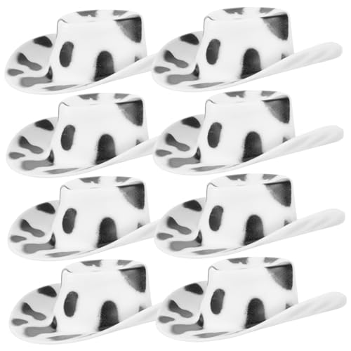 FUNOMOCYA 30 Stück Mini Western Cowboy Hüte aus Kunststoff mit Kuhmuster Leichte Miniatur Hüte zum Basteln Partydeko und Kuchenverzierung für DIY und Sammler von FUNOMOCYA