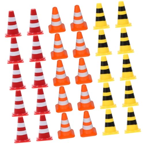 FUNOMOCYA 30 Stück Teiliges Mini Verkehrsleitkegel Verkehrszeichen mit Roten Gelben und Orangen Kegeln Realistische Straßenabsperrungen und Verkehrssimulation für Sandtisch und von FUNOMOCYA
