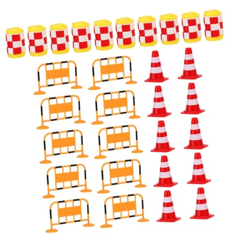 FUNOMOCYA 30 Stück Teiliges Verkehrszeichenspielset Miniatur Straßenschilder und Barrikaden Robustes Lernspielzeug zur Kognitiver Fähigkeiten Leicht und Tragbar für Kreatives Straßenspiel von FUNOMOCYA