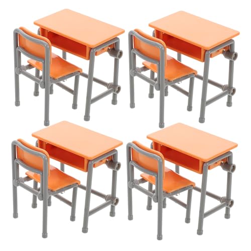 FUNOMOCYA 4 Sätze Teiliges Miniatur Puppenhaus Schulmöbel Realistische Miniatur Schulbank und Stuhl aus Robustem Detailreiches Modell Zubehör für Kreative Dekoration von FUNOMOCYA