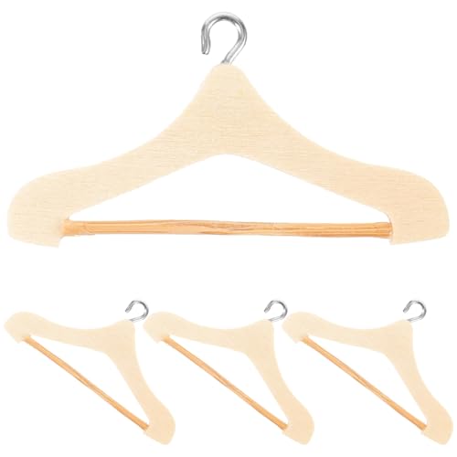 FUNOMOCYA 4 Stck Mini Holz Kleiderbügel für Puppen Miniatur Hänger für Puppenhaus und Kleiderschränke Stabil und Praktisch für Puppenbekleidung von FUNOMOCYA