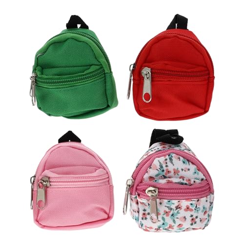 FUNOMOCYA 4 Stück Mini Rucksack Zubehör für Puppenhaus Teiliges Rosa Rot Grün und Blumendesign Dekorative Mini Rucksäcke für DIY Puppenzubehör und Miniaturmöbel von FUNOMOCYA