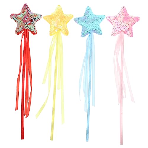 FUNOMOCYA 4 Stück Teiliges Feenstab für Mädchen Buntes Design Magischer Sternstab mit Schleifen Sicherer für Partys und Kostüme von FUNOMOCYA