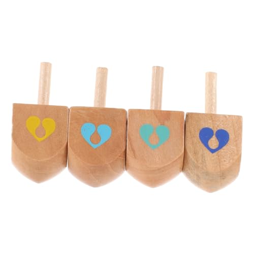 FUNOMOCYA 4 Stück Teiliges Holz Dreidel Bunte Farben Ergonomisch Geformtes Sensorik Stressreduzierender Drehspiel für Hanukkah für Familie Schule und Outdoor Spiel von FUNOMOCYA