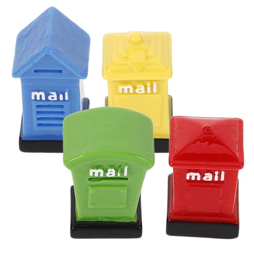 FUNOMOCYA 4 Stück Teiliges Mini Briefkasten aus Langlebigem Harz Detailreiche Miniatur Garten und Tischdeko in Rot Gelb Blau Grün Realistische Mini Mailbox Figuren für Kreative Wohn und von FUNOMOCYA