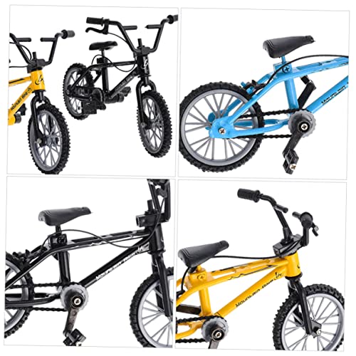FUNOMOCYA 4 Stück Teiliges Mini Finger Fahrrad aus Aluminiumlegierung und Kunststoff Stabiles Finger Bike in Gelb Blau Schwarz Orange als Geschenk und Dekoration für Fahrradliebhaber von FUNOMOCYA