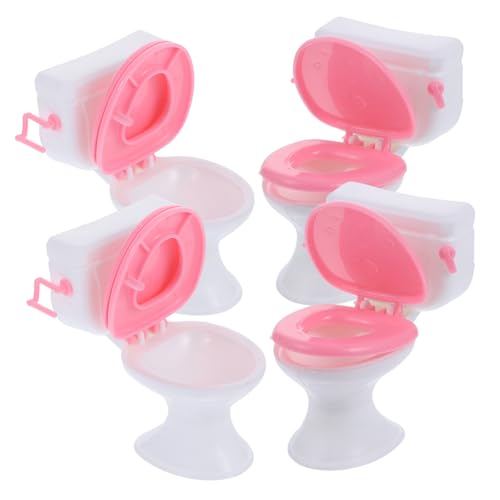 FUNOMOCYA 4 Stück Teiliges Mini Toiletten Realistisches Puppenhaus Badezimmer Zubehör Langlebige Miniatur Wc Modelle Buntes DIY Puppenhaus Dekoration für Bastler von FUNOMOCYA