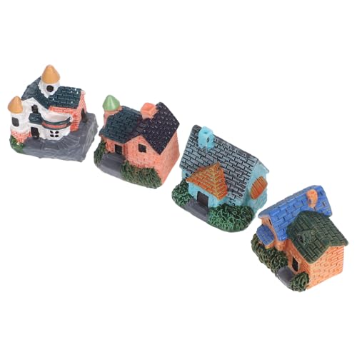 FUNOMOCYA 4 Stück Teiliges Miniatur Haus aus Robustem Harz Europäisches Cottage Design Vielseitige Feengarten Dekoration für Puppenhäuser Mikro-landschaften Regale und Wohnräume von FUNOMOCYA