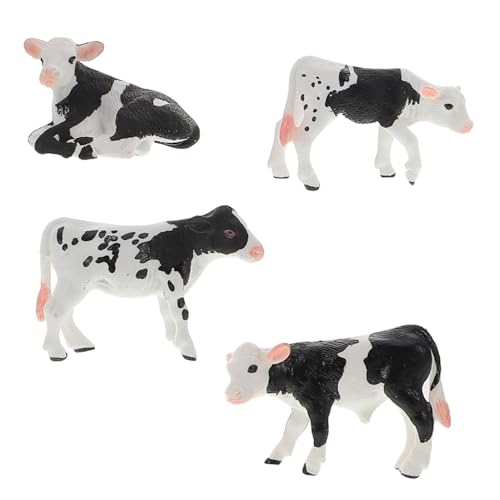 FUNOMOCYA 4 Stück Teiliges Realistisch Gestaltetes Bauernhoftier Sicheren Materialien Detailgetreue Simulation von Kuh und Kalb Fördert Kognitive Entwicklung als Dekoration und von FUNOMOCYA