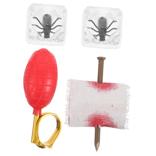 FUNOMOCYA 4 Stück Teiliges Set Lustige Scherzartikel mit Wassersprüh Ring Fake Nagel durch Finger Realistischen Insekten Eiswürfeln für Halloween April Fools Party Interaktive Realistische von FUNOMOCYA