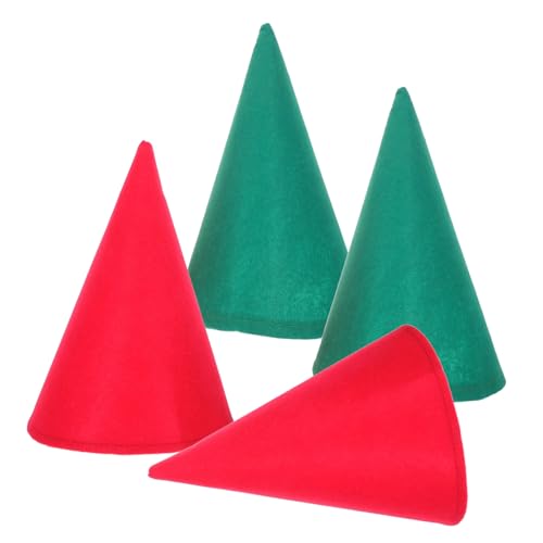 FUNOMOCYA 4 Stück Teiliges Weihnachtswichtelmützen aus Weichem Filz Kegelförmige Zwergenhüte in Rot und Grün für Erwachsene für Weihnachtsfeiern Cosplay und Themenpartys von FUNOMOCYA