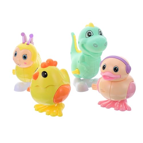 FUNOMOCYA 4 Stück Teiliges Wind up Tier Sichere Umweltfreundliche Aufziehtiere mit Glatten Kanten Farbenfrohe Modelle Huhn Ente Biene Dino Leicht und Tragbar für Drinnen und Zufällige Farbe von FUNOMOCYA