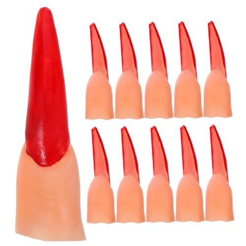 FUNOMOCYA 40 Stück Halloween Hexen Fingernägel Kunststoff Fake Finger Cover mit Roten Nägeln Leicht und Realistisch als Grusel-deko Lesezeiger Cosplay Zubehör für Party und Maskerade von FUNOMOCYA