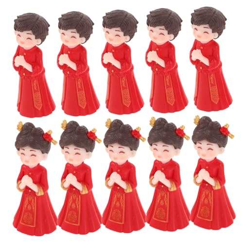FUNOMOCYA 5 Paare Mikro-Landschaftsdekoration Braut und Bräutigam-Statue Hochzeitsdekoration Hochzeitspaarfiguren Hochzeitspaar Figur Hochzeitsfiguren Chinesische Ornamente PVC rot von FUNOMOCYA