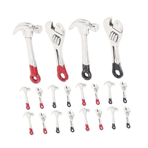 FUNOMOCYA 5 Sätze Miniatur Puppenhaus Reparaturwerkzeuge Metall Mini Schraubenschlüssel Hammer Set für Basteln Handwerk Zubehör von FUNOMOCYA