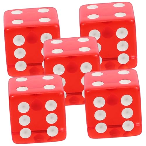 FUNOMOCYA 5 Stück Große Transparente Rote Spielwürfel Langlebige Brettspiel Würfel für Party Bar Familienabend und Spieleersatz Praktische Unterhaltungsspielwürfel von FUNOMOCYA