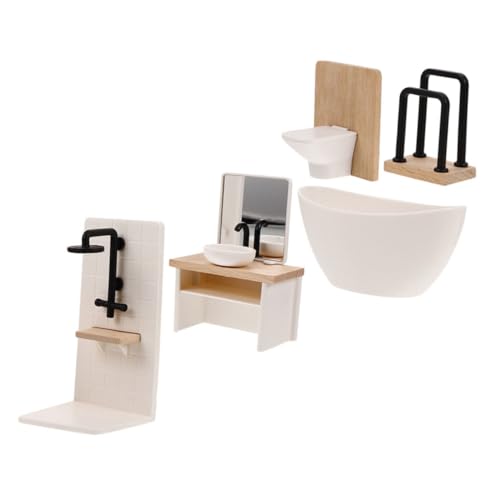FUNOMOCYA 5 Stück Puppenhaus Badezimmerausstattung mit Badewanne Toilette Waschbecken Duschkabine Handtuchhalter für Spiel und Dekoration von FUNOMOCYA